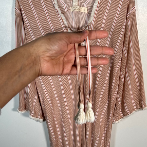 Beachgold Anthropologie Boho Cover Up Midi Dress S Lace Up Tassel - Picture 7 of 14